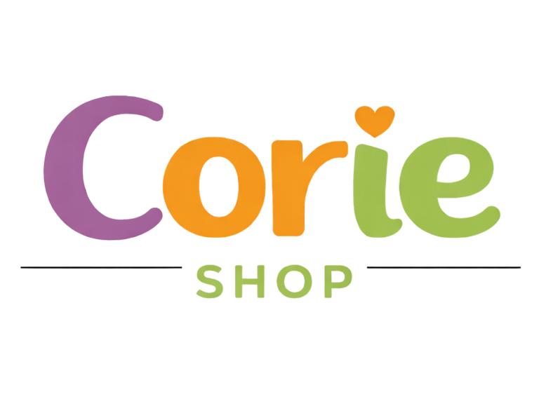 Logo CorieShop Logo von CorieShop in bunten Buchstaben mit einem Herz über dem „i“.
